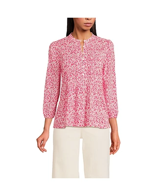 Lands' End Women's Lightweight Jersey Button Pintuck Top