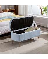 Modern Faux Fur Upholstered Storage Ottoman Bench with Metal Legs Padded Entryway or Bedroom Seat for End of Bed Hallway Organization-The Pop Home