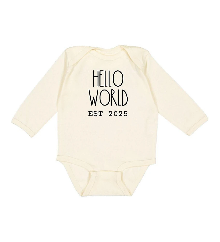Sweet Wink Baby Girl and Boy Hello World Est 2025 Long Sleeve Bodysuit