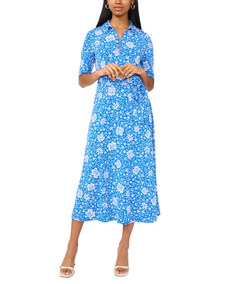 Msk Women's Floral-Print Belted Zippered Midi Dress
