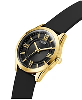Guess Men's Analog Black Gold-Tone Silicone Strap Watch, 44mm