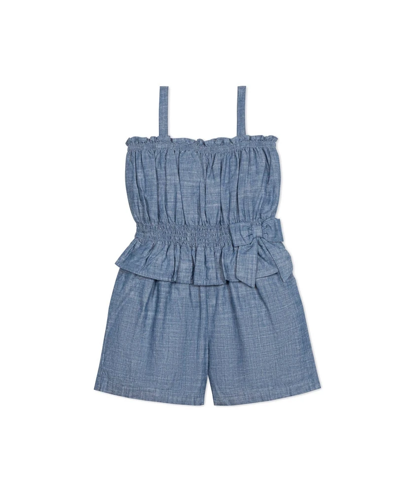 Hope & Henry Toddler Girls Sleeveless Smocked Waist Chambray Romper