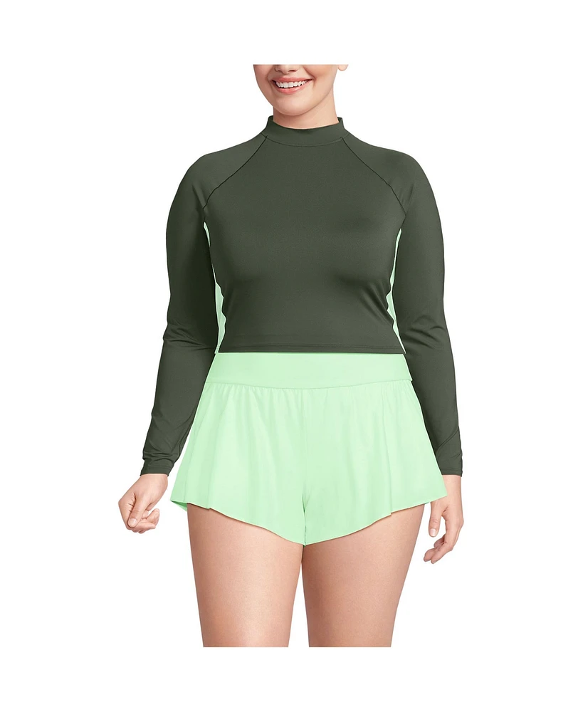 Lands' End Plus Long Sleeve Cropped Upf 50 Rash Guard
