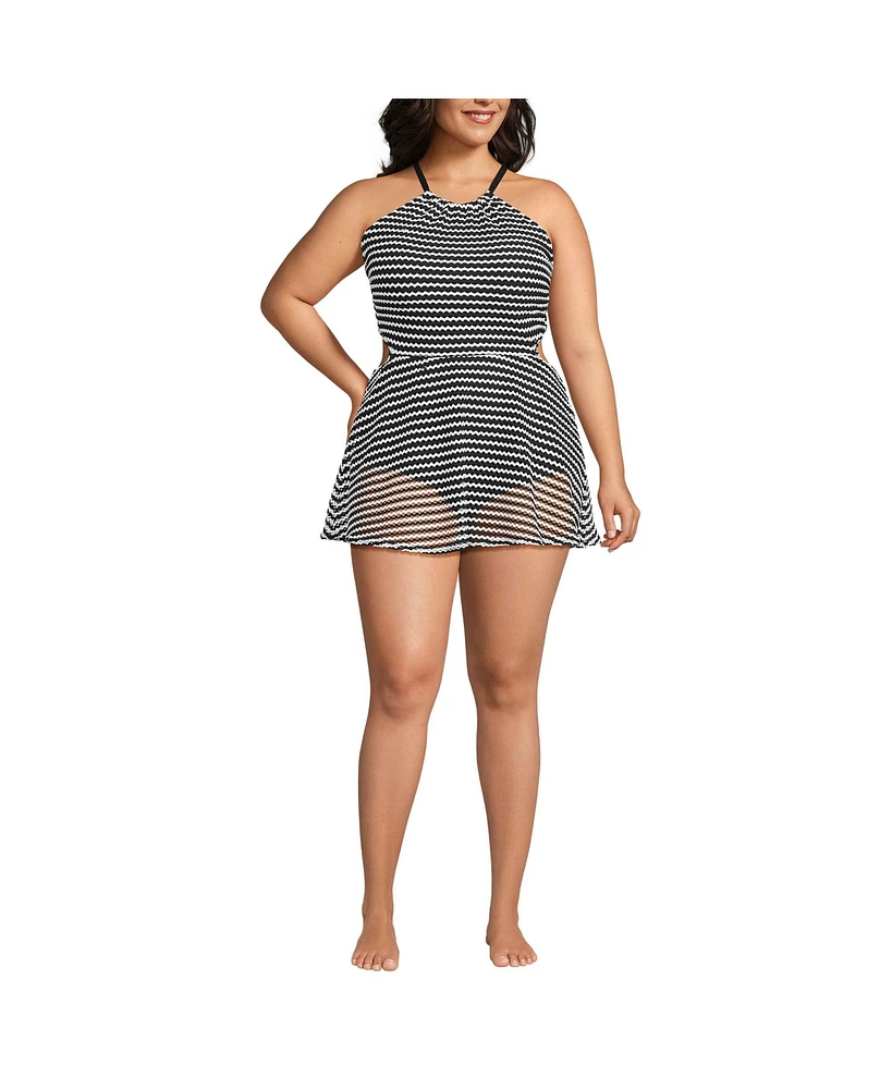 Lands' End Plus Crochet Monokini Swim Dress Swimsuit