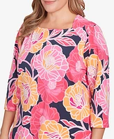 Ruby Rd. Plus Size Bold Poppies Envelope Neck Top