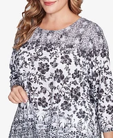 Ruby Rd. Plus Size Floral Ombre Border Sublimation Knit Top