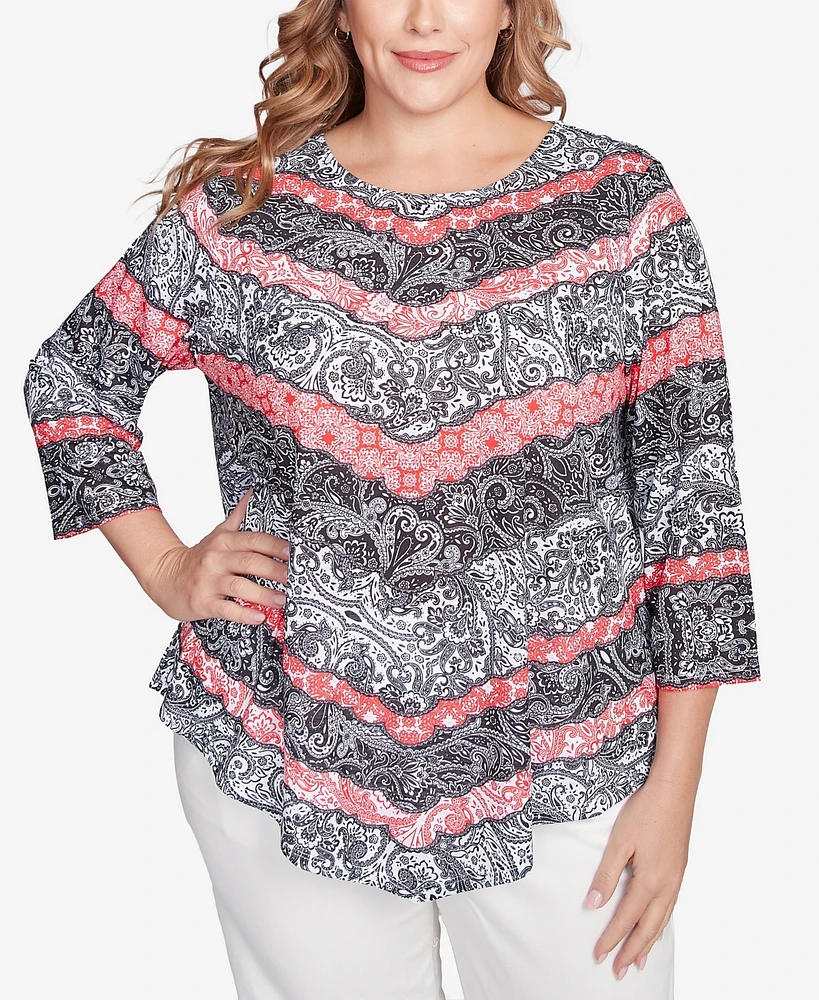 Ruby Rd. Plus Lace Chevron Sublimation Jersey Scoop Neck Top