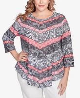 Ruby Rd. Plus Lace Chevron Sublimation Jersey Scoop Neck Top
