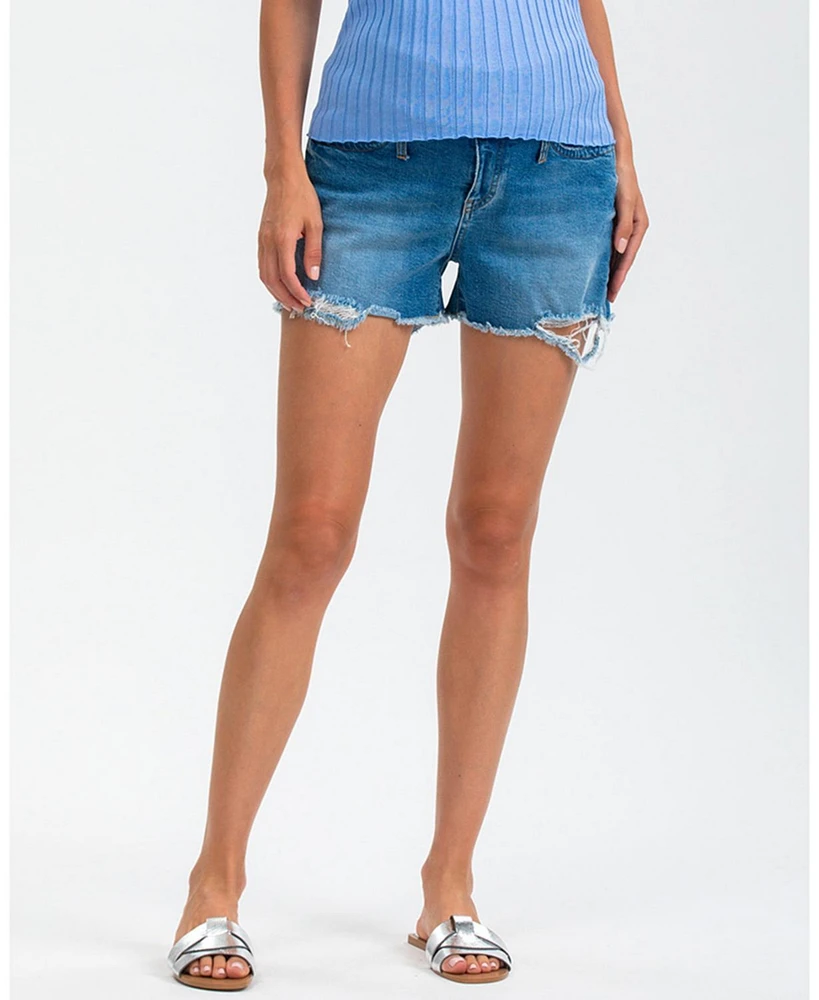 Pietro Brunelli Maternity Stretch Denim Frayed Hem Shorts