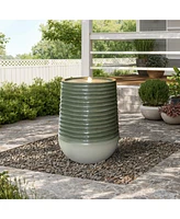 LuxenHome Emerald Ribbed Top with Ivory Bottom 27.56" Tall Resin Fountain with Lights