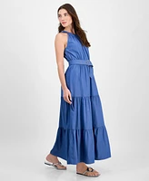 T Tahari Women's Tiered Fit & Flare Halter Maxi Dress