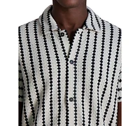 Karl Lagerfeld Paris Men's Short Sleeve Textured Wavy Striped Button-Front Shirt