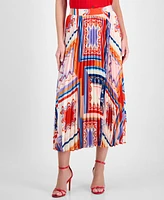 T Tahari Women's Printed Pleated Pull-On Midi Skirt