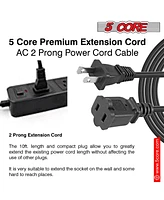 5 Core Ac Power Cord 10 Ft • 2 Prong Extension Adapter • 16AWG/2C 125V 13A • Us Polarized Male to Female Outlet Extension Cable B