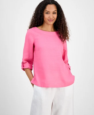 Charter Club Women's 100% Linen D-Ring Top