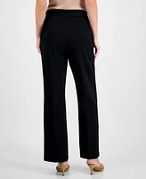 T Tahari Women's Solid-Color Twill Crepe Wide-Leg Pants