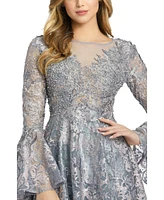 Mac Duggal Women's Embellished Illusion Bell Sleeve A Line Gown