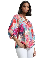 Jones New York Petite Printed Linen-Blend Blouse