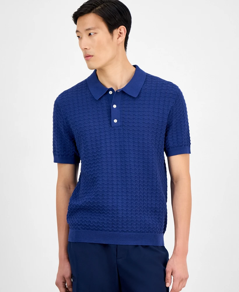 Alfani Men's Textured Sweater Polo Shirt, Exclusively at Macy's