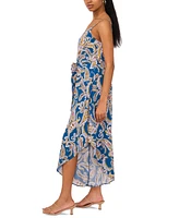 Msk Women's Tie-Waist Genie-Leg Paisley-Print Jumpsuit