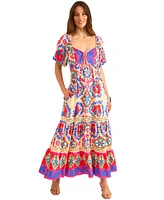 Vince Camuto Women's Tiered Puffed-Sleeve Tie-Neck Dress