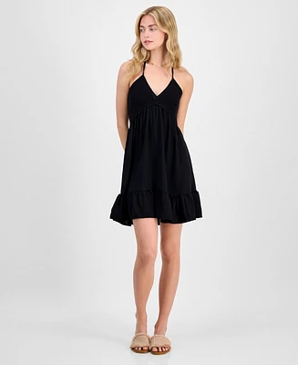Madden Girl Juniors' Sleeveless Crochet Halter Mini Dress
