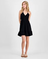 Madden Girl Juniors' Sleeveless Crochet Halter Mini Dress