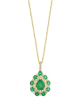Effy Emerald (2 ct. t.w.) & Diamond (3/8 ct. t.w.) Pear Halo 18" Pendant Necklace in 14k Gold
