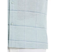 Cubavera Men's Classic-Fit Dobby Windowpane-Print Linen Blend Button-Down Camp Shirt