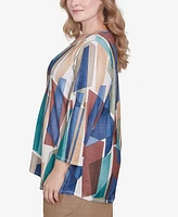 Alfred Dunner Plus Summer Solstice Abstract Stained Glass Crew Neck Top