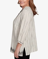 Alfred Dunner Plus Natural Instinct Textured Medallion Embroidered Top