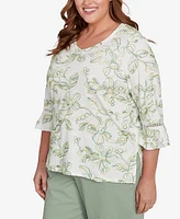 Alfred Dunner Plus Santa Fe Embroidered Floral Vines Cotton Top
