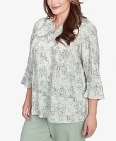 Alfred Dunner Plus Santa Fe Embroidered Geometric Flare Sleeve Top