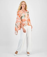 Kasper Women's V-Neck Printed Chiffon Poncho
