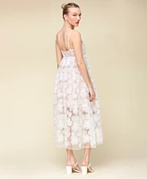 Avec Les Filles Women's Embroidered Beaded Mesh Dress