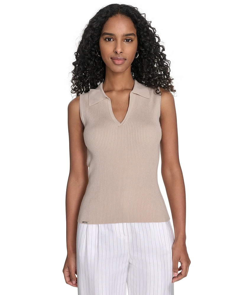 Calvin Klein Women's Sleeveless Collared V-Neck Top