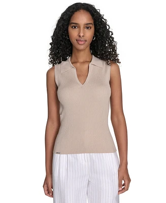 Calvin Klein Women's Sleeveless Collared V-Neck Top