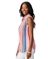 Cable & Gauge Women's Collared Sleeveless Pleated Top
