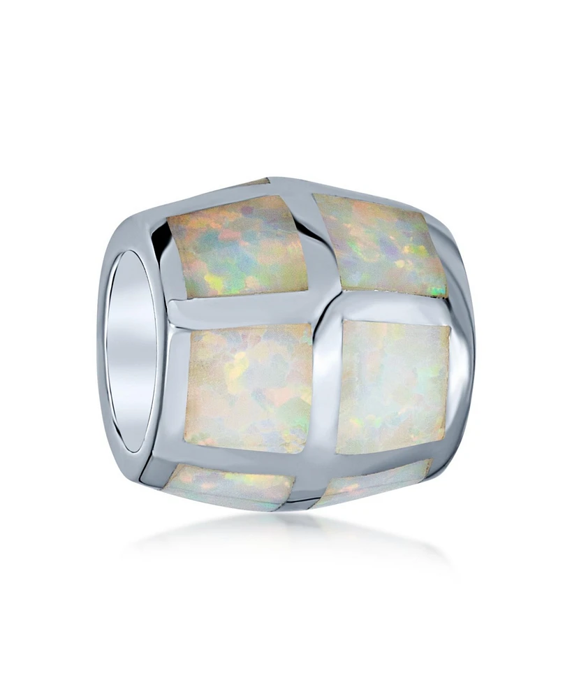 Bling Jewelry White Opal Inlay Barrel Charm Bead Sterling Silver European Bracelets