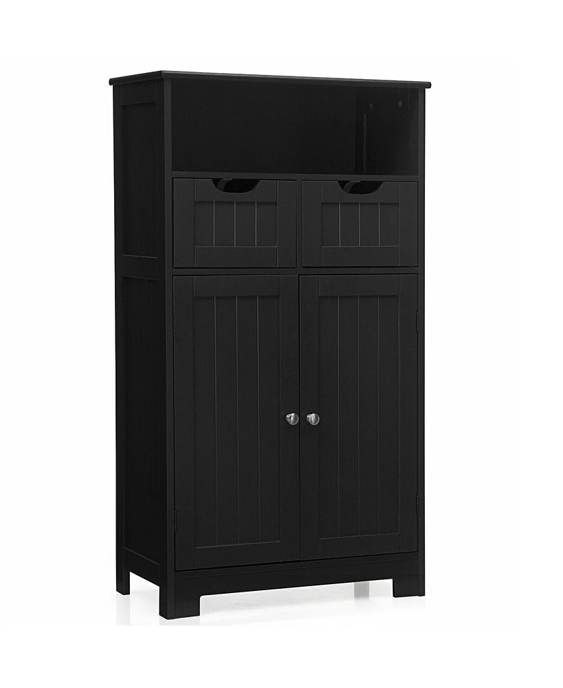 Gymax Bathroom Floor Cabinet Wooden Storage Organizer w/Drawer Doors Espresso