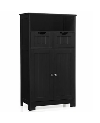 Gymax Bathroom Floor Cabinet Wooden Storage Organizer w/Drawer Doors Espresso