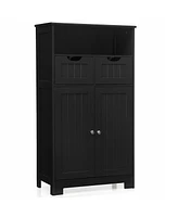 Gymax Bathroom Floor Cabinet Wooden Storage Organizer w/Drawer Doors Espresso