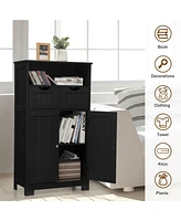 Gymax Bathroom Floor Cabinet Wooden Storage Organizer w/Drawer Doors Espresso