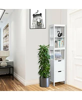 Gymax Bathroom Floor Cabinet Multifunctional Storage Organizer 5Tier Shelves&2 Drawers