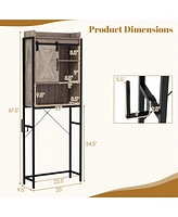 Gymax Over The Toilet Storage Cabinet Rack Bathroom w/ Slipping Barn Door Grey