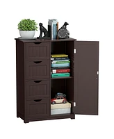 Gymax Bathroom Floor Cabinet Storage Organizer Cupboard w/ 4 Drawers Adjustable Shelf Brown