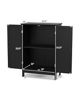 Gymax Bathroom Floor Storage Cabinet Double Door Kitchen Cupboard Shoe Brown