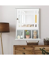Gymax Mirrored Medicine Cabinet Bathroom Wall Mounted Storage W/Adjustable Shelf Brown