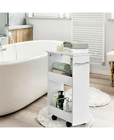 Gymax Slim Rolling Storage Cart 3-Tier Bathroom Cabinet Mobile Shelving Unit w/ Handle