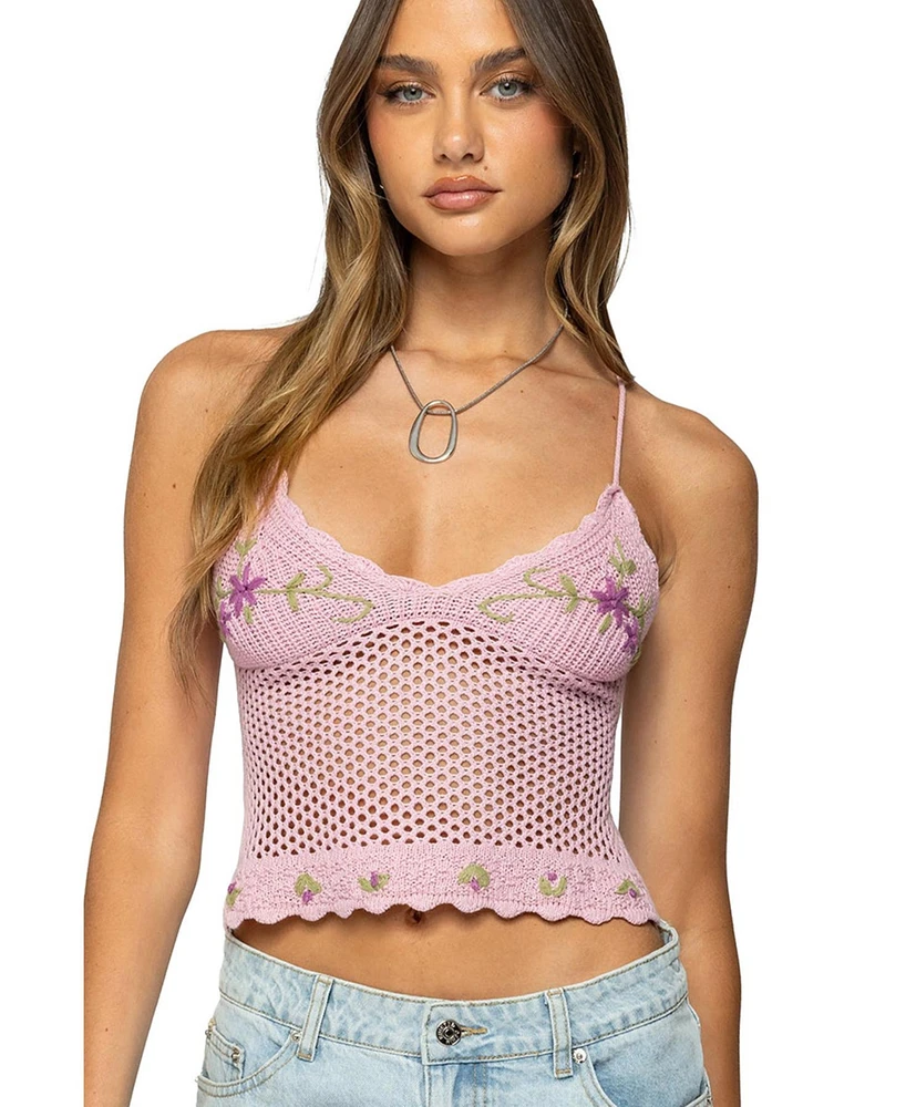 Edikted Women's Quince Backless Embroidered Crochet Top